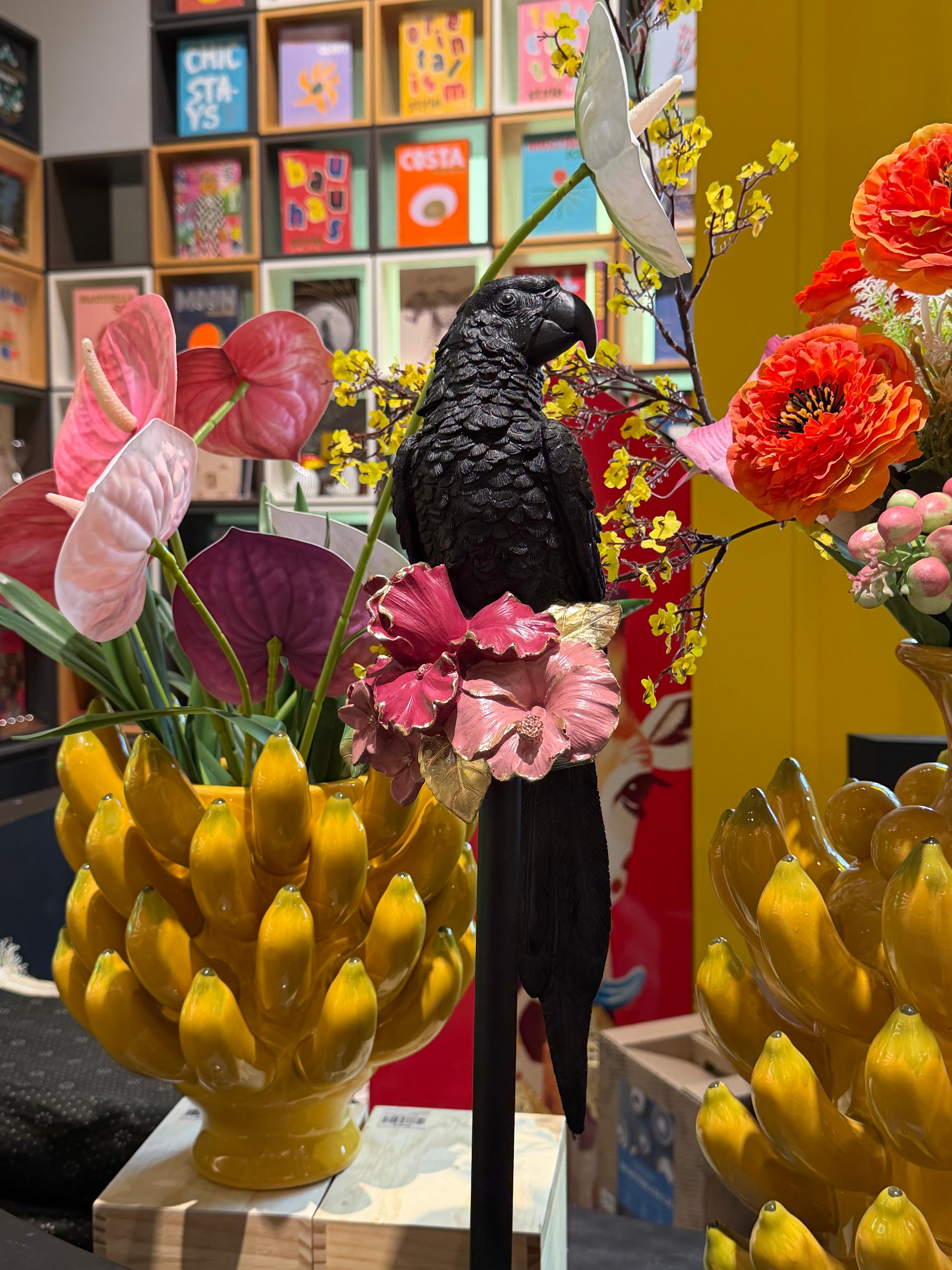 Set of Parrots ( Black & Gold Flowers )