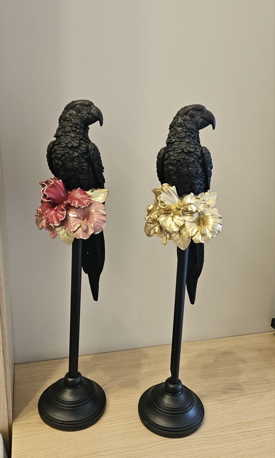 Set of Parrots ( Black & Gold Flowers )