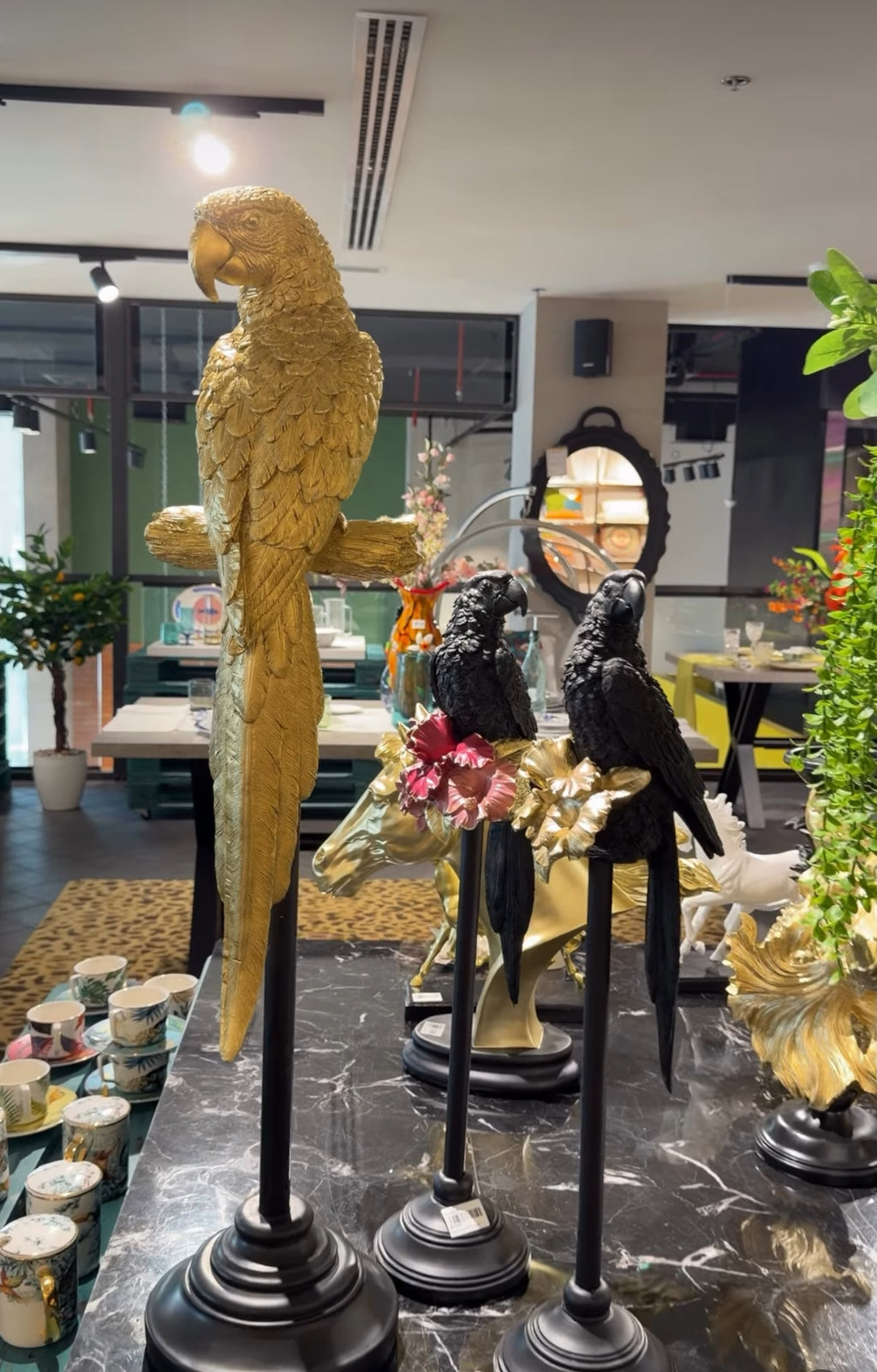Set of Parrots ( Black & Gold Flowers )