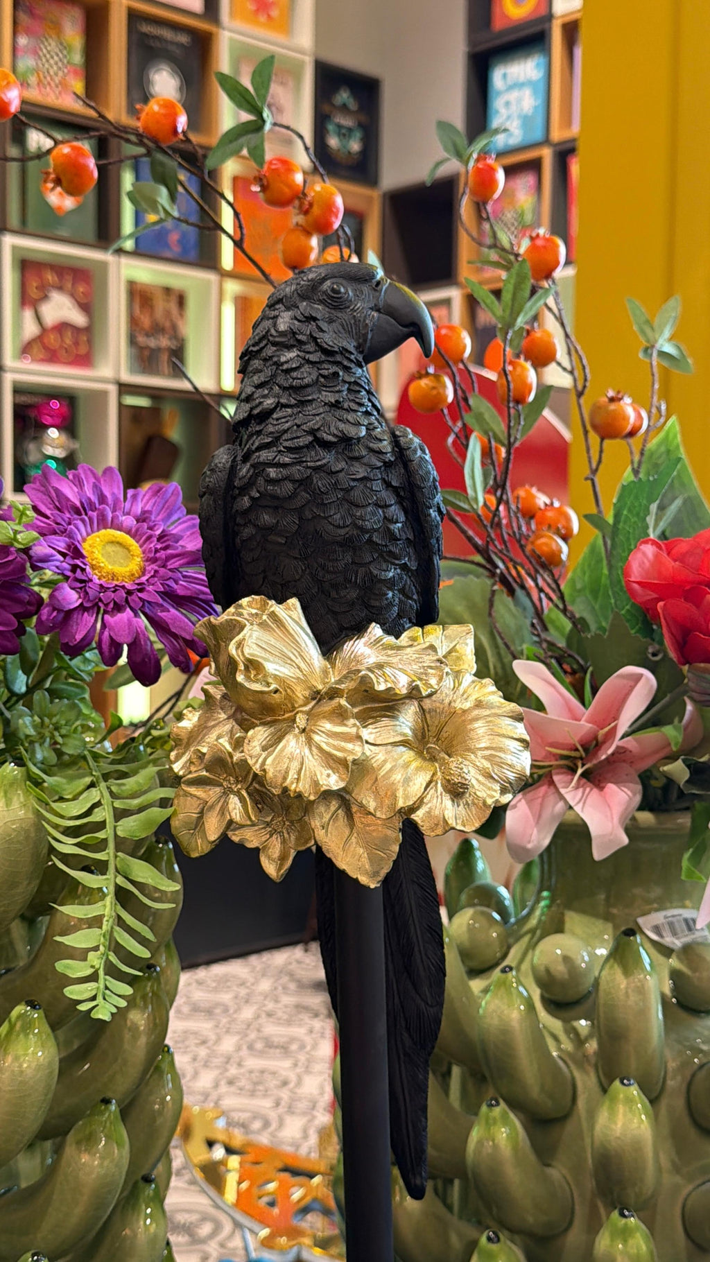 Set of Parrots ( Black & Gold Flowers )